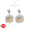 Orecchini pendenti quadrati con pavè di zirconi bianchi e arancio in argento 925