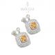 Orecchini pendenti quadrati con pavè di zirconi bianchi e arancio in argento 925