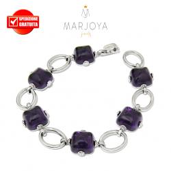 Bracciale con quarzo viola in argento 925 rodiato