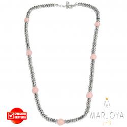 Collana girocollo corto con ematite e quarzo rosa in argento 925