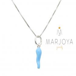 Collana con cornetto piccolo smaltato azzurro in argento 925