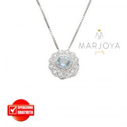 Collana punto luce in argento 925 con pavè di zirconi bianchi e azzurro
