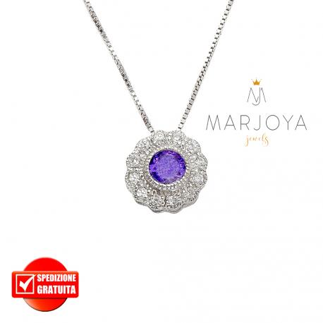 Collana punto luce in argento 925 con pavè di zirconi bianchi e viola