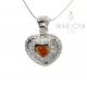 Collana con cuore in argento 925 con pavè di zirconi bianchi e arancio