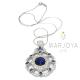 Collana con medaglione traforato in argento 925 e zirconi bianchi e blu