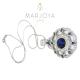 Collana con medaglione traforato in argento 925 e zirconi bianchi e blu