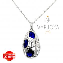 Collana con pendolo pendente in argento 925 con zirconi bianchi e blu