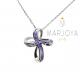 Collana con croce pendente in argento 925 e zirconi viola