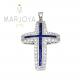 Croce pendente in argento 925 con zirconi bianchi e blu, bicolore