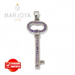 Chiave pendente in argento 925 con zirconi viola