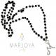 Collana lunga con iniziale "M", swarovski neri e argento 925, stile rosario