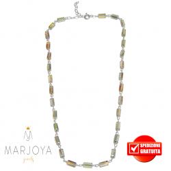 Collana girocollo stile rosario con baguette di swarovski arcobaleno e argento 925 dorato