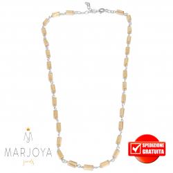 Collana girocollo stile rosario con baguette di swarovski beige e argento 925