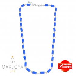 Collana girocollo stile rosario con baguette di swarovski bluetto e argento 925