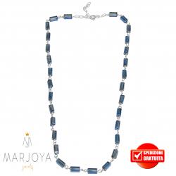 Collana girocollo stile rosario con baguette di swarovski grigio bluastro e argento 925 dorato