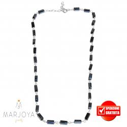 Collana girocollo stile rosario con baguette di swarovski nero boreale e argento 925