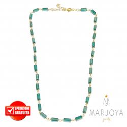 Collana girocollo stile rosario con baguette di swarovski verde scuro e argento 925 dorato