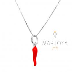 Collana con cornetto piccolo smaltato rosso in argento 925