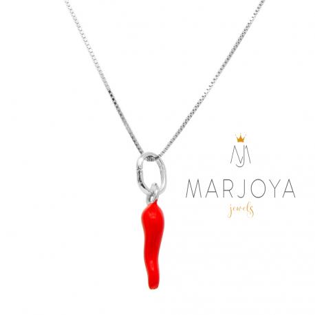 Collana con cornetto piccolo smaltato rosso in argento 925