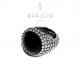 Anello sigillo con borchie ed onice in argento 925 brunito, uomo, donna