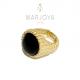 Anello sigillo con borchie ed onice in argento 925 dorato, uomo, donna