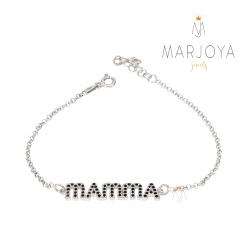 Bracciale scritta MAMMA in argento 925 con zirconi neri, regolabile