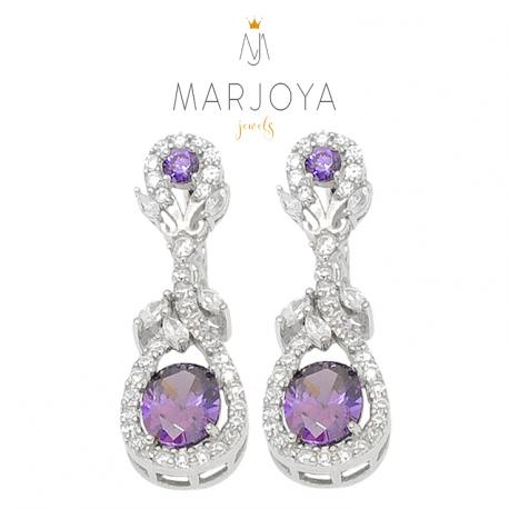 Orecchini goccia pendenti in argento 925 con zirconi bianchi e viola