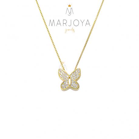 Collana con farfalla di zirconi bianchi in argento 925 dorato