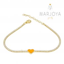 Bracciale tennis cuore arancio con zirconi bianchi in argento 925 dorato