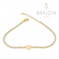 Bracciale tennis cuore rosa con zirconi bianchi in argento 925 dorato