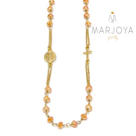 Rosario in argento 925 dorato collana girocollo con swarovski gold