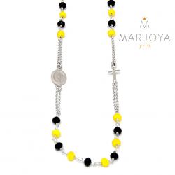 Rosario in argento 925,collana girocollo,multicolor con swarovski neri e gialli