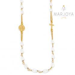 Rosario in argento 925 dorato,collana girocollo con barilotti swarovski bianco fumè