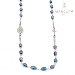 Rosario in argento 925,collana girocollo con barilotti swarovski grigio bluastro