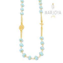 Rosario con swarovski celeste boreale in argento 925 dorato collana girocollo