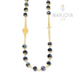 Rosario con swarovski nero boreale in argento 925 dorato collana girocollo