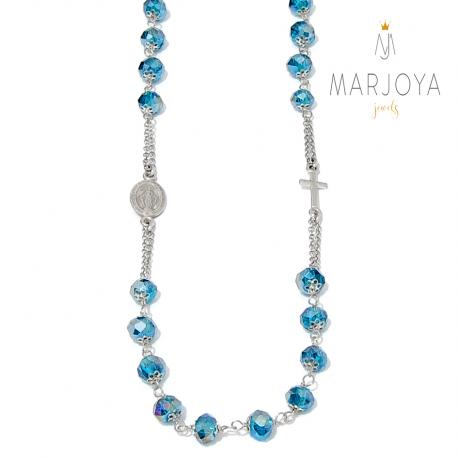 Rosario con swarovski verde petrolio in argento 925,collana girocollo