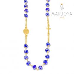 Rosario con swarovski blu elettrico boreale in argento 925 dorato,collana girocollo