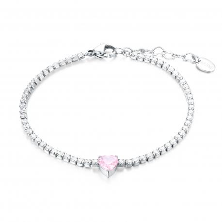 Bracciale tennis con cuore rosa in acciaio ipoallergenico Brand Gioielli