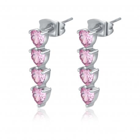 Orecchini cuori pendenti rosa in acciaio ipoallergenico Brand Gioielli
