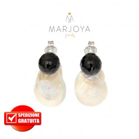 Orecchini in argento 925 con perle barocche e swarovski nero