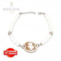 Bracciale con cammeo in argento 925 e quarzo bianco,uomo,donna "tartaruga"