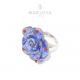 Anello con fiore in ceramica blu e corallo in argento 925