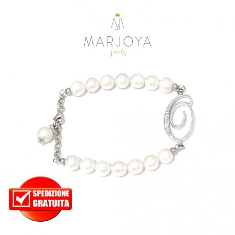 Bracciale in argento 925 con iniziale "O" e perle di fiume