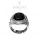 Anello sigillo uomo in argento 925 brunito con onice