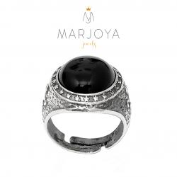 Anello sigillo uomo in argento 925 brunito con onice