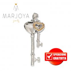 Chiave pendente doppia in argento 925 con zirconi arancio