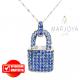 Collana con catenaccio pendente in argento 925 e zirconi blu