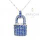 Collana con catenaccio pendente in argento 925 e zirconi blu