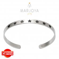 Bracciale rigido a fascia con stelle in argento 925 satinato,regolabile